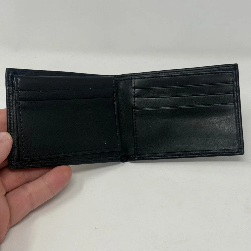 Perry Ellis Portfolio Mens Black Genuine Leather Bifold Wallet with ID Window